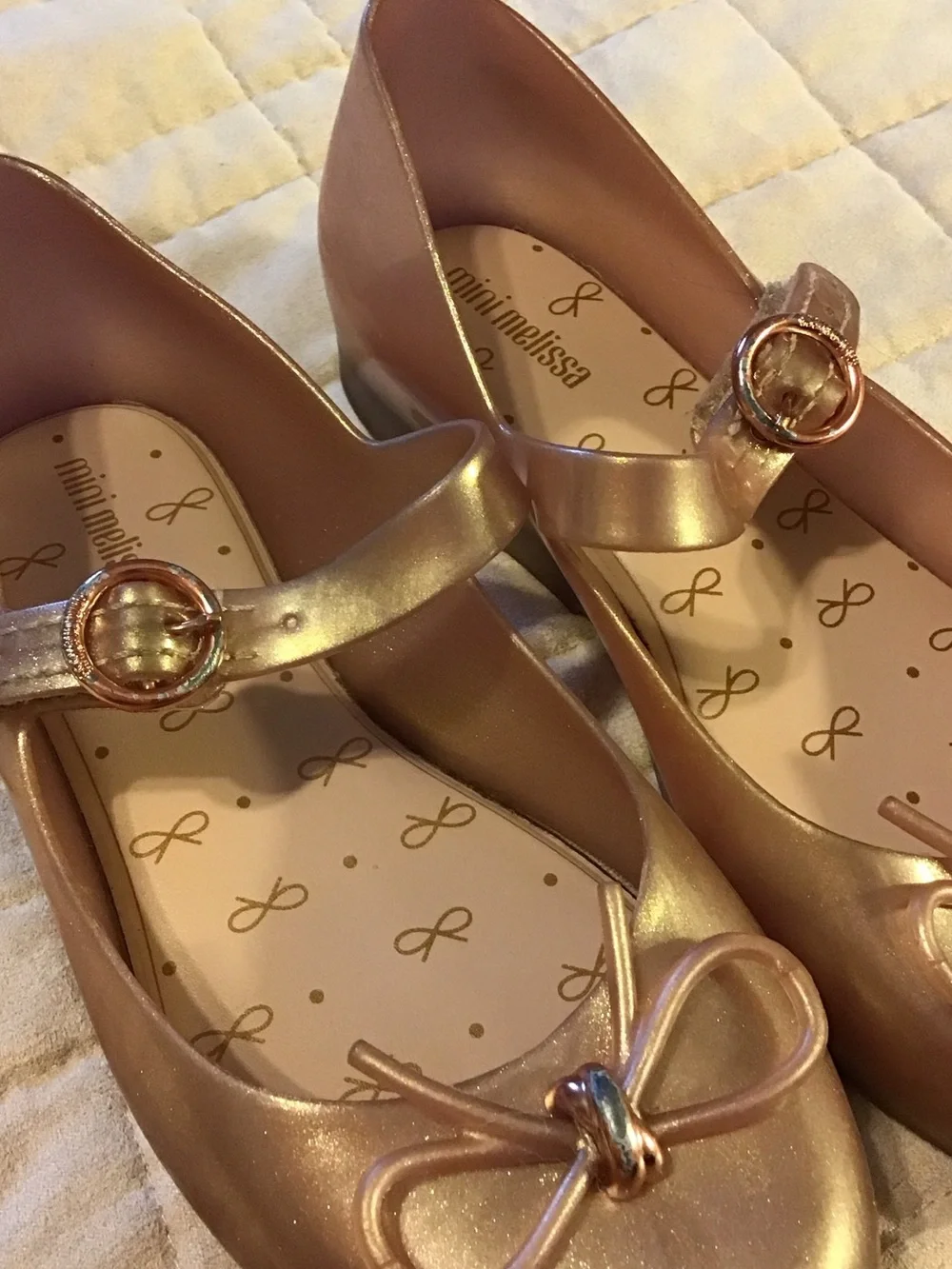 Mini Melissa Rose Gold Mary Jane Ballet Flats with Bow